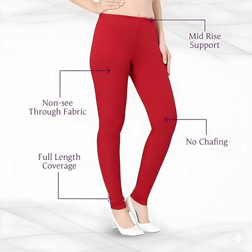 Image of ELAYNA Lycra Stretchable Churidar Leggings for Women's and Girls, White, XL Size, Full Length, Slim Fit