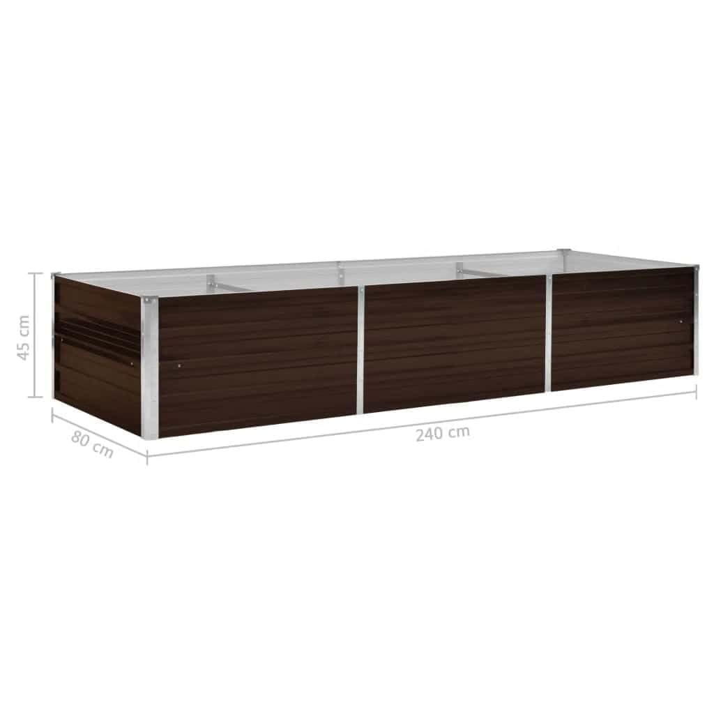 Letto Rialzato da Giardino 240x80x45 cm Orto in Acciaio Marrone | Vasca rettangolare in acciaio per orto e fiori, adatta per organizzare gli spazi verdi in giardino, patio o balcone