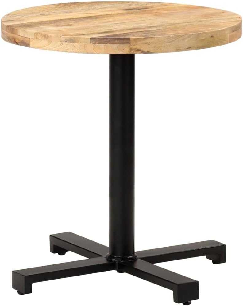 Round Bistro Table Natural Mango Wood Top and Black Metal Legs Counter Height Small Dining Table for Kitchen Island Breakfast Nook Patio Indoor Outdoor