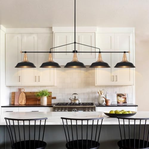 Image of Modern Linear Chandelier 5-Light Black and Gold Chandelier Dia 61''