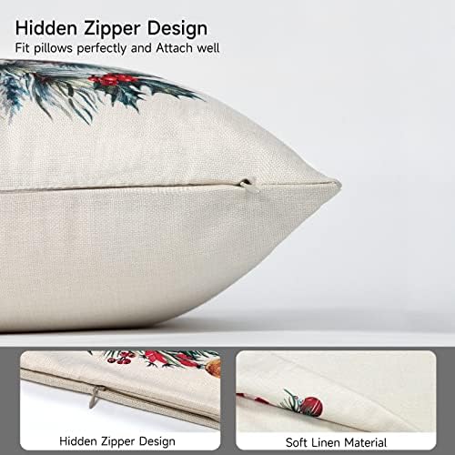 Dremisland Christmas Throw Cushion Covers 18x18 Inch Set of 4 Outdoor Waterproof Pillow Covers Cotton Linen Xmas Decorative Pillowcases for Bed Sofa Office Car Patio Bench