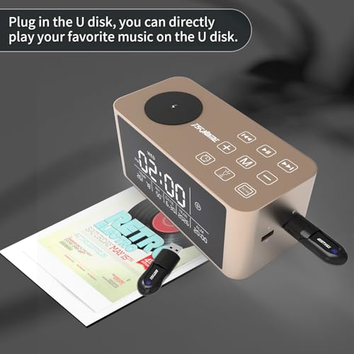 Bluetooth Speaker with Digital Alarm Clock, Wireless Charger, FM Clock Radio,Super Loudspeaker,Dimmable LED Display for Bedroom,Home, Adaptor - Image 5