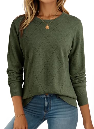 Dokotoo Sweaters for Women Long Sleeve Wool Blend Crewneck Diamond Hollow Out Lightweight Soft Fall Pullover Sweater Tops