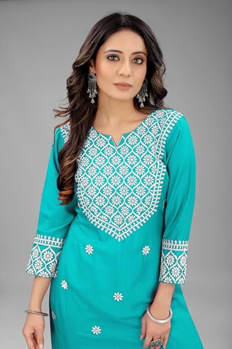 Image of Women's Rayon Embroidered Straight Kurti Under 499 Designer Attractive Look Women's Kurta