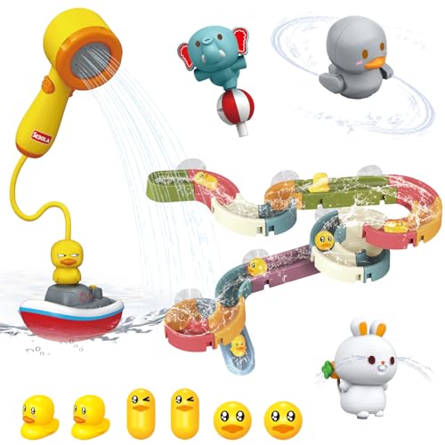 Image of Mostop Toddler Bath Toys for Kids 4-8, Wall Track Buiding Set - Baby Bathtub Toys with Shower Head - Duck Slide Bath Toys - Fun DIY Wall Track Building Set Bathtub Birthday Gift for Boys Girls