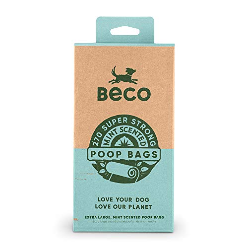 Beco Super Strong & Large Poop Bags | Mint Scented Dog Poo Bags | 270 Refill Rolls [18 x 15] | Dispenser Compatible