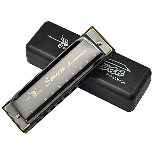 Harmonica Professional Harp Harmoc Key of C 10 Hole Polyphony Diatonic Mouth Organ with Case for Blues Folk Jazz Pop for Adult Music Student Teacher Teaching Beginner Gift Black