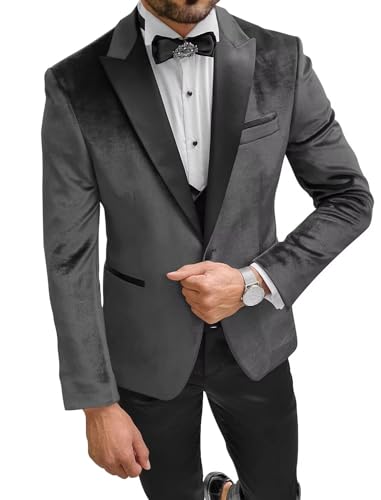 Men's Velvet Blazer Jacket Slim Fit One Button Tuxedo Suit Blazer Sport Coat for Wedding Prom Dinner Party