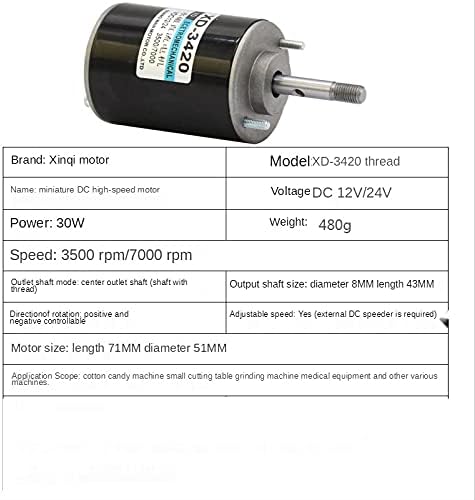 12V/24V DC Permanent Magnet High Speed Motor Forward and Reverse Small Motor Speed Regulating Motor 30W High Speed Motor - (Voltage(V): 24V 7000rpm)