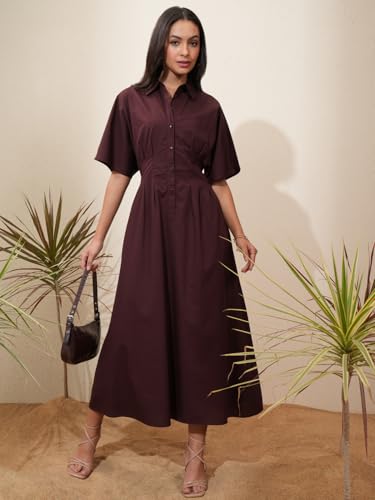 Image of Tokyo Talkies Women's Short Sleeves Shirt Collar Solid Dresses | Stylish| Casual