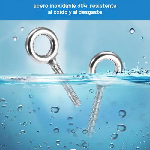 Miniatura 4 de 10 Tornillos M8 Acero Inoxidable, Anillos Largos, Tuerca 60 Mm, Ojo M8, Gancho Fijación, Colgar Interior-Exterior