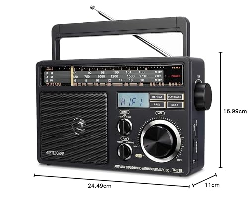 Retekess Rádio FM TR618 AM com plugue de parede, rádios portáteis de ondas curtas, suporta SD, micro