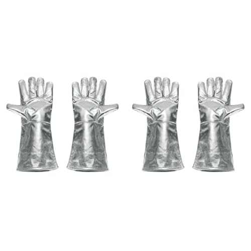 sourcing map Lot de 2 paires de gants de soudage aluminisés A333-1 de 40,6 cm, résistants au feu, à manches longues, pour barbecue, soudure, cheminée, four, pâtisserie, jardin
