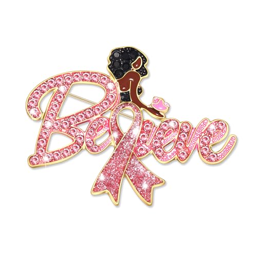Image of Breast Cancer Awareness Pink Rhinestone Ribbon Pin - Faith Believe Women's Brooch, Survivor Lapel Pin for Cancer Month - Merchandise Accessories Decor