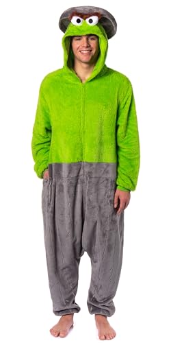 Sesame Street Character Adult Union Suit Kigurumi Hooded 1 Piece Pajama Men Women (Oscar The Grouch 2X-Large/3X-Large)