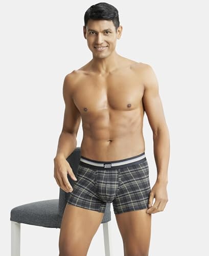 Image of Jockey UI21 Men's Super Combed Cotton Elastane Stretch Printed Trunk with Ultrasoft Waistband (Pack of 2 Colors & Prints May Vary)