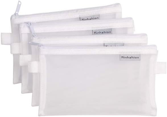 Zipper Pouch 4 PCS Mesh Bags Clear Zipper Pouch Small Organizer Bag Zipper Folder Bag Cosmetic Bags Travel Storage Bags (M-White)