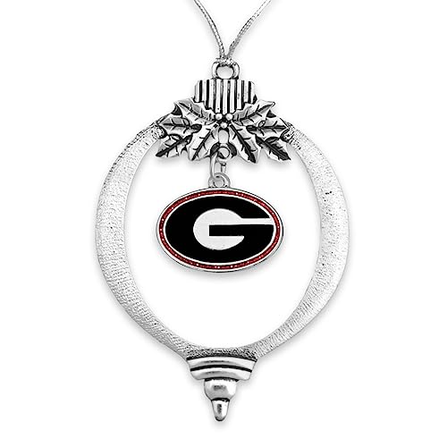 Georgia Bulldogs Glitter Charm Bulb Shape Silver Metal Christmas Ornament Gift Tree Decoration UGA