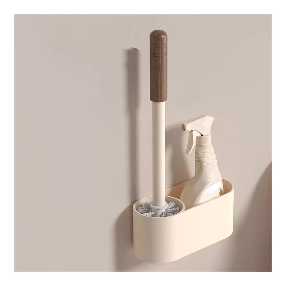 Juego de escobilla de inodoro con soporte, montaje en pared o de pie, cabezal de cepillo redondo, kit de limpieza de plástico para higiene de baño
