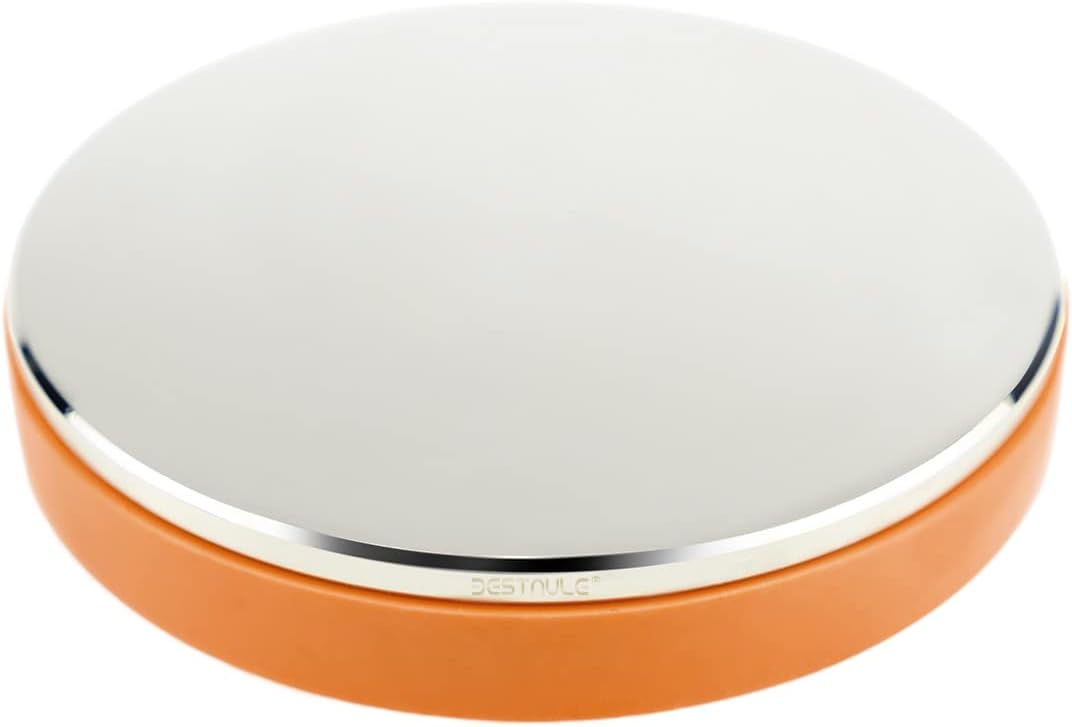 BESTNULE Professional Steel Bench Block, Covered with TPR Soft Plastic at the Bottom, Metal Stamping Table Mirror, Polishing with Chrome Plating for Jewelry Stamping (Dia: 3”, H: 19/32”) (Orange)