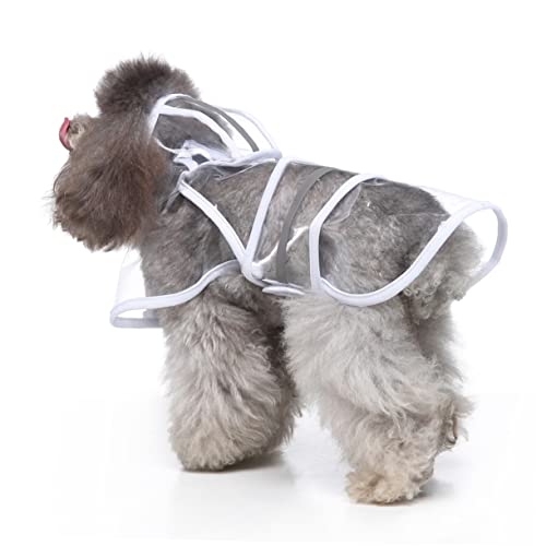 VICASKY Dog Raincoat with Hood Pet Jacket Reflective Safety Strip for XL Dogs Belly and Neck Strap for Rainy Days White