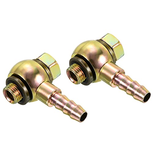 PATIKIL Hose Barb Fitting Elbow 8mm Barbed M10x1 Male Thread, 2 Pack Carbon Steel Pipe Adapters Connectors for Air Water Fuel Oil Gold
