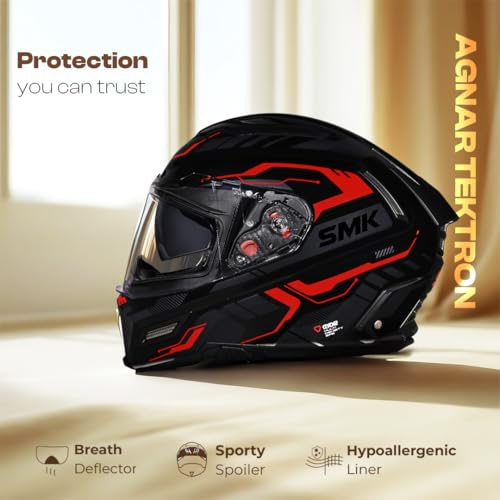 Image of SMK Agnar TEKTRON ISI, DOT and ECE 06 Certified Helmet with Dual Visor (Black GL263 - M)