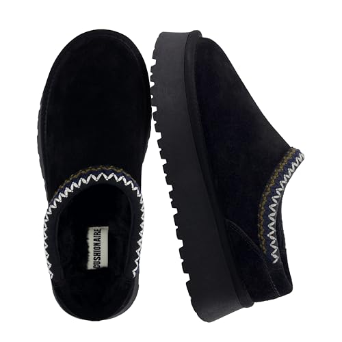 Image of CUSHIONAIRE Kabuki Platform Boots Genuine Suede Fuzzy Mule Slippers for Women with Memory Foam | Indoor /Outdoor Womens Slippers | Wide Widths Available