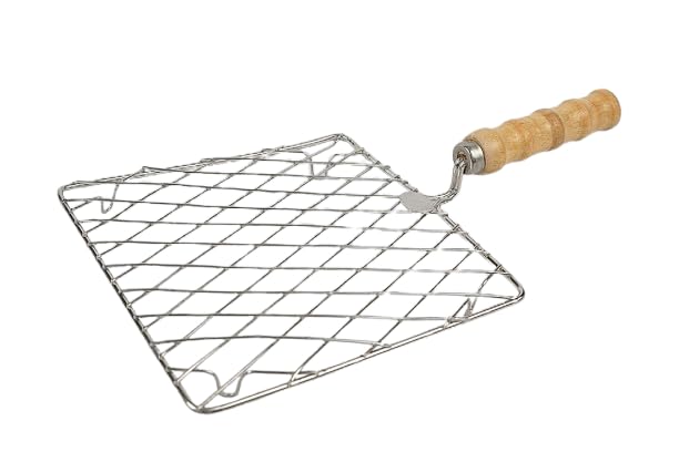 ANLYF Premium Square Papad Jali Roaster with Wooden Handle | Roti, Paneer & Vegetable Grill Net | Gas Stove Barbeque Roaster for Chapati, Baingan Bharta & Tandoor Use