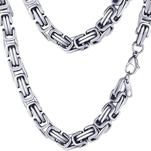 PROSTEEL 4MM/6MM/8MM Stainless Steel Necklace for Men Women, Stylish and Cool, Byzantine Chain Black Gold Silver Tone, 18-30 Inches, Come Gift Box