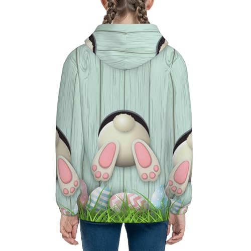 White Bunny Bottom And Easter Eggs Kids Pullover Hoodies Boys Sweatshirts Girls Athletic Clothes with Pocket4