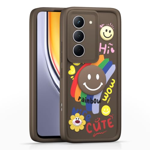 Image of Pikkme Back Cover for Realme Narzo 80x 5G / Realme P3x 5G / Realme 14X 5G | Soft Silicone| Cute Rainbow Smile & 3D Cartoon Flower Design | Shockproof Raised Camera Protection Bumper Case (Brown)