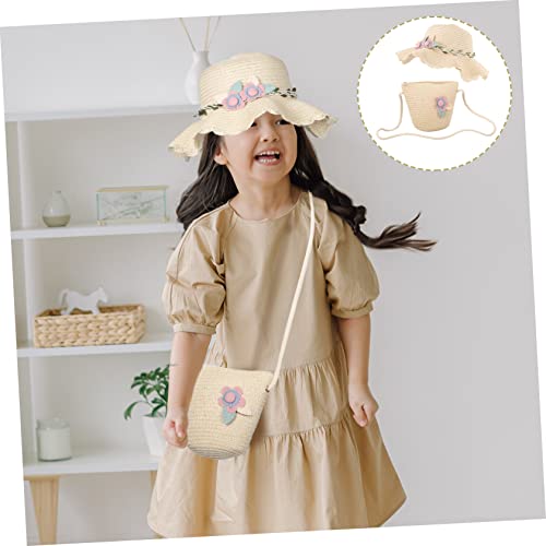 BESTYASH 1set Boy Girl Girls Beach Straw Hat with Tote Bag Sun Cap Adorable Straw Design for Outdoor Activities and Parties4