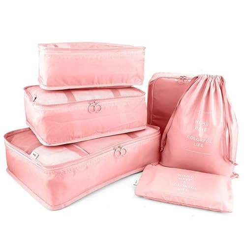 EIMOOR-Travel-Bag-Organizer-Set--Waterproof-Packing-Cubes-Storage-Pouch-for-Clothes-Shoes-Toiletries--Travel-Essentials-Organizer-for-Luggage-Wardrobe-Bedroom--Pink-Blue-Pink EIMOOR Travel Bag Organizer Set – Waterproof Packing Cubes & Storage Pouch for Clothes, Shoes, Toiletries – Travel Essentials Organizer for Luggage, Wardrobe, Bedroom – Pink & Blue (Pink)