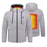 [YFFUSHI] 電熱ジャケット 加熱ジャケット 電熱ベスト USB給電 電熱ウェア ヒートベストヒーター内蔵 長袖 日本製発熱繊維 3段温度調整 アウトドア 防寒 冬 作業服 フード付き 洗濯可能 大きいサイズ グリーン ジャケット