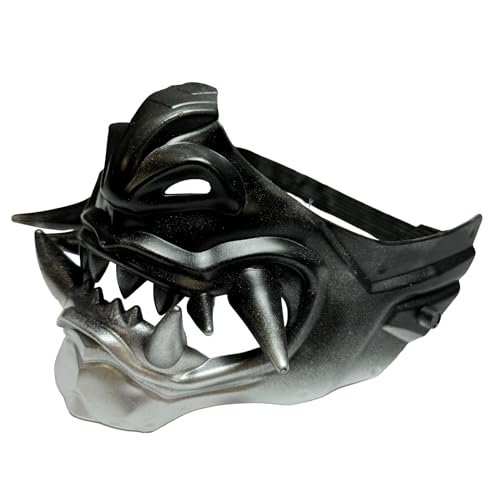 Japanese Monster Hannya Mask Demon Oni Samurai Half Face Shield (Black), One size fit most…