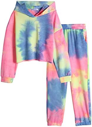 Greatchy Girls Tie Dye Sweatsuit Tracksuit Pullover Hoodies Sweatshirt Set Outfits Casual Athletic Pants Sportswear