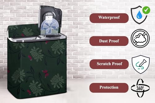 Image of The Furnishing Tree Semi-Automatic Top Load Washing Machine Cover | Waterproof & Dustproof | Easy to Clean | Durable & Washable, Floral Butterfly Print Polyester (56x93x107 CM)