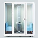 Mobile Office Pod Booth, Sound Pod, Large Space SoundProof Pod 2-4 People, Sound Booth Mobile Roller, LED...