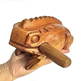 Cozinest Large 7' Wood Frog Guiro Rasp Percussion Instrument Tone Block Frog Animal Shaped Figurine Wooden Handcraft Musical Lucky Frog Home Office Decoration (Tan)