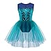 Freebily Abito da Pattinaggio Artistico Bambina Paillettes Tutu Body da Danza Classica Senza Manica Abito da Ballo Latino Vestito da Ballo Costumi di Danza Performance Verde 5-6 Anni