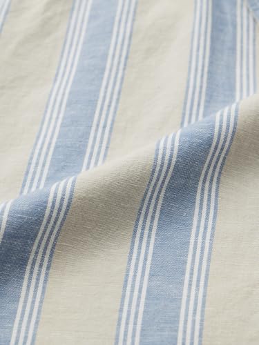 Image of The Souled Store Cotton Linen Stripes: Azure Men and Boys Long Sleeves Collared Neck Button Front Regular Fit Cotton Linen Shirts
