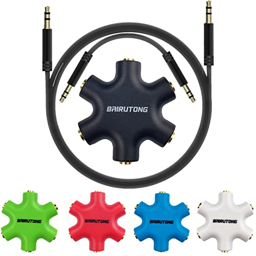 Bairutong 5-Jack Multi Headphone Audio Splitter With 3.5mm Stereo Cable 20cm & 100cm, 5-Pack
