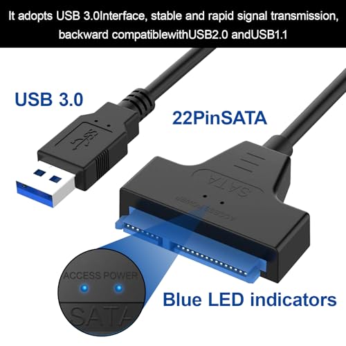 1 Pcs USB 3.0 to SATA Cable Adapter, SATA USB Adapter, SATA to USB3.0 Hard Disk Drive SSD Adapter For 2.5" SSD/HDD - USB 3.0 toSATA III Hard Drive Cable& Recovery High Speed Data Transfer SATA Cable - Image 2