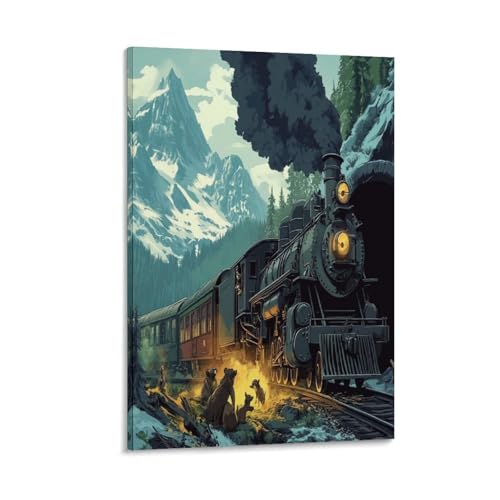Train à vapeur tableau sur toile 40x60 cm pour couloir et chambre