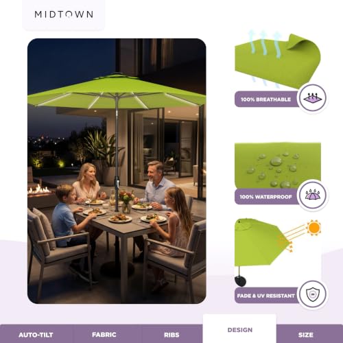 Image of Midtown Umbrellas LED Swilt - 8 Ft Solar LED Patio Umbrella, Pear Canopy