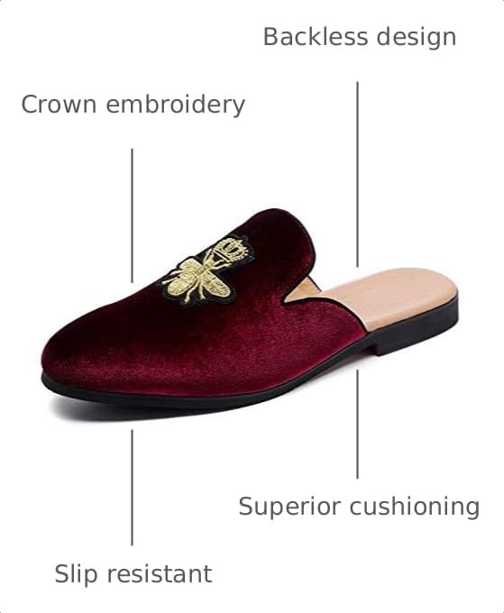 Image of FLQL Mens Shoes Luxury Velvet Gold Buckle Slip-on Penny Loafers Casual Smoking Slippers Indoor Outdoor Sandals Black Size 7-13