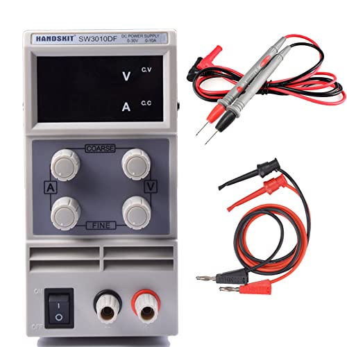 HANDSKIT Fuente de Alimentación Regulable SW3010DF 30V 10A DC Fuentes de Alimentación de Laboratorio Fuente de Alimentacion de Banco Ajustable Pantalla LED Cover
