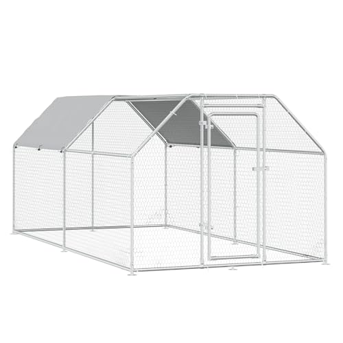 BOSSIN Bold Chicken Coop Run Large Metal Chicken Pen Outdoor, Poultry Cage Flat Shape Coop, Heavy Duty Walkin Waterproof, Chicken Runs for Yard with Cover Large Rabbits Habitat