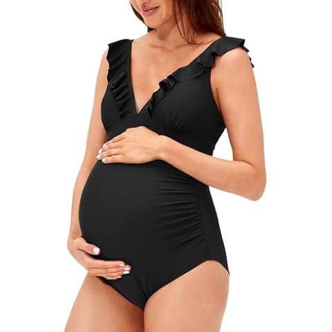 Maternity Ruffled V Neck One Piece Swimsuit Cover